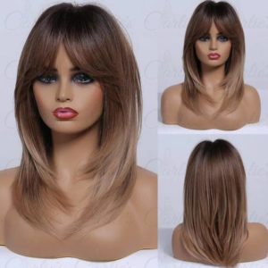 Brown-to-Blonde Ombre Naturally Layered Synthetic Wig